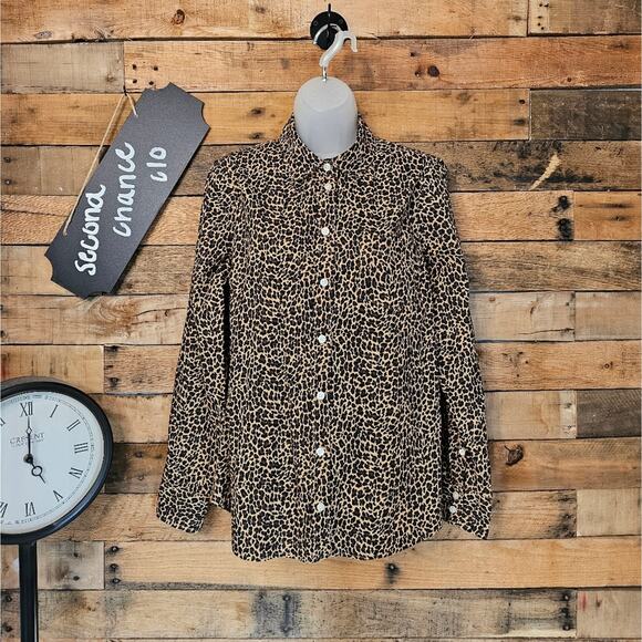 J. Crew women's animal print causal button up shirt size M - Picture 1 of 14